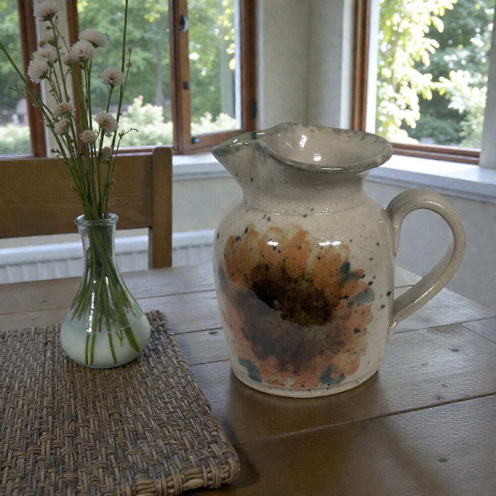 Barton Potteries Dresden Ohio Pottery Stoneware Small Pitcher Handle Sunflower